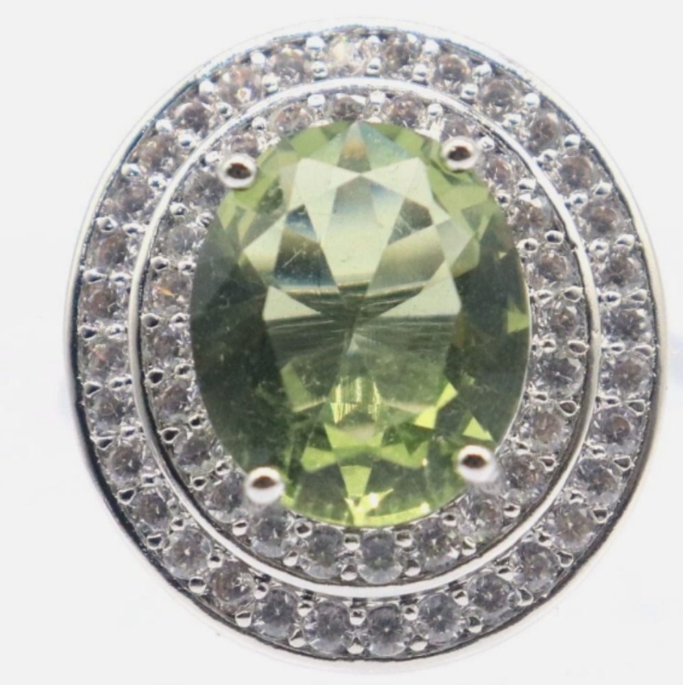 Crown Green and Silver Halo Ring